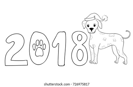 new year dog. 2018 Dalmatian coloring page