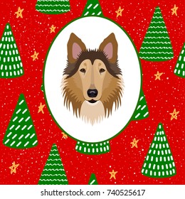 New year of the dog card template. Cute collie dog portrait and abstract hand drawn pattern background for new year card, invitation, t shirt, gift album, holiday events, advertising etc.