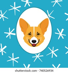 New year of the dog card template. Cute welsh corgi dog portrait and abstract hand drawn pattern background for new year card, invitation, t shirt, gift album, holiday vacation events advertising etc.