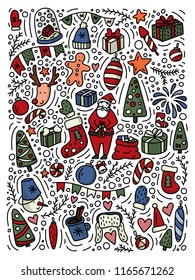 New year doodle decoration elements cartoon collection. Happy holidays poster, postcard etc. Stock vector