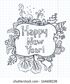 New Year doodle greeting frame