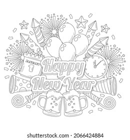 New year doodle line drawing coloring book