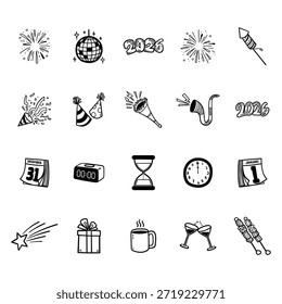 New Year Doodle Vector Illustration Elements
