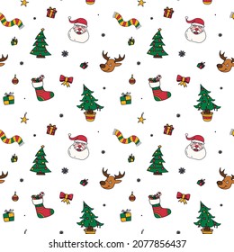 new year drawings icons, large set of festive clip-art graphics. Christmas seamless pattern.