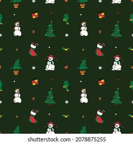 new year drawings icons, large set of festive clip-art graphics. Christmas seamless pattern.