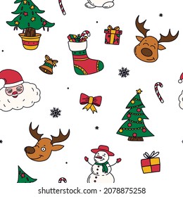 new year drawings icons, large set of festive clip-art graphics. Christmas seamless pattern.
