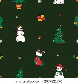 new year drawings icons, large set of festive clip-art graphics. Christmas seamless pattern.