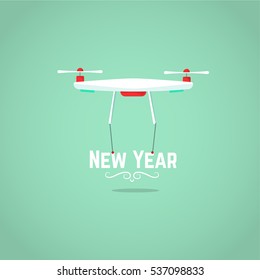 New Year drone. Drone and into the new year. Flat Vector illustration.