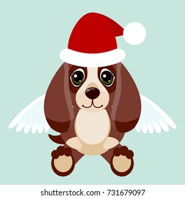 New Year: Eastern Calendar. Year Of The Dog. A Dog In Santa Hat. Christmas Dog Angel With Wings.