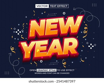 new year editable text, font effect, 3d text for title