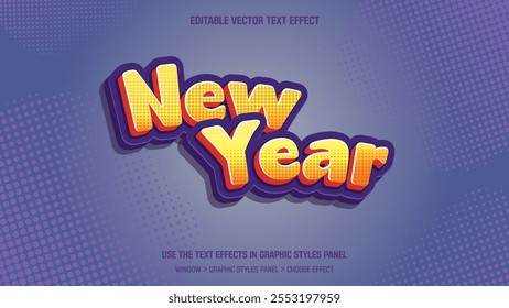 Nuevo año texto editable Vector de efectos de fuente