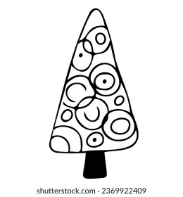 New year element fir or pine. Hand drawn Sketch Christmas tree on a white.
