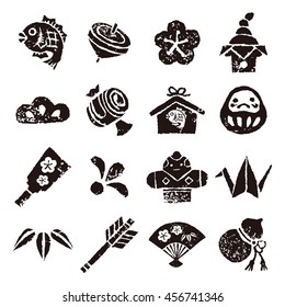 New year element icon set, Black on white background