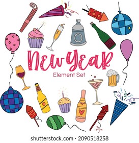 Neujahr-Element-Set farbig