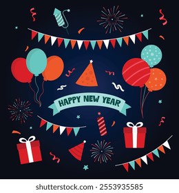 New Year Elements to Celebrate Your New Year Event on Blue Gradient