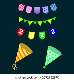 New year elements. Confetti, ribbon, and paper