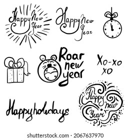 New year elements in doodle style