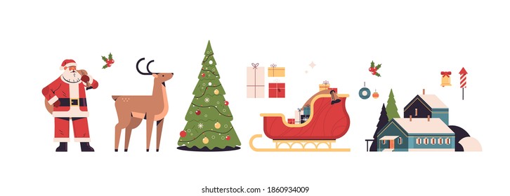 new year elements set merry christmas holidays celebration concept different icons collection full length horizontal vector illustration