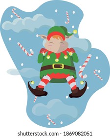 
new year elf flying in the clouds 