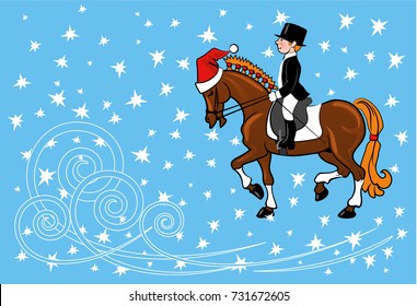 New year equestrian post card with boy rider