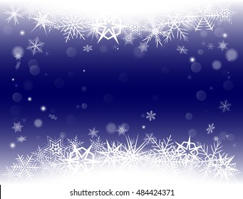 New Year Eve and Christmas background with snowflakes and snow drifts. Blue color.