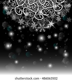 New Year Eve and Christmas background with snowflakes and snow drifts.