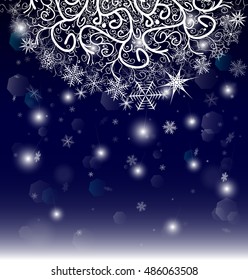 New Year Eve and Christmas background with snowflakes and snow drifts.
