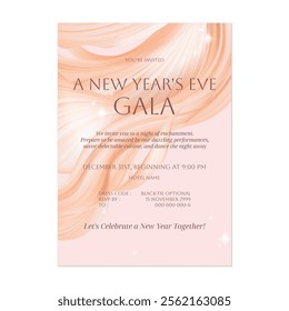 New Year eve gala invitation template features a flowing, abstract design in soft peach tones, evoking a sense of celebration and sophistication