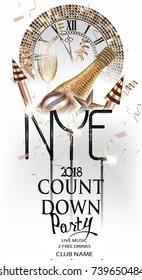 New year eve invitation card with christmas decorations and sparklers. Vector illustration