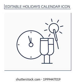 New Year eve line icon. December 31. People throw parties, make wishes, drink champagne and have fun. Holidays calendar concept. Isolated vector illustration. Editable stroke