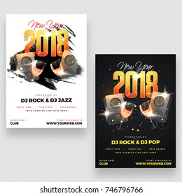 Afiche de la fiesta de Año Nuevo 2018, Banner o Diseño de Volante con dos opciones de color.