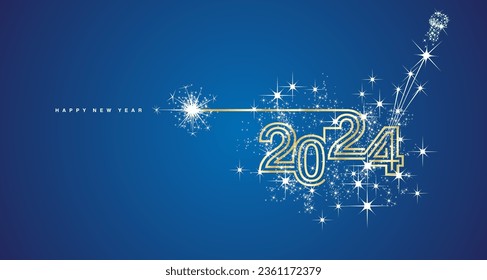New year event 2024 compact white triple line design white sparkle firework champagne open new year eve golden blue vector wallpaper greeting card