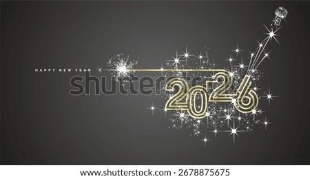 New year event 2026 compact white triple line design white sparkle firework champagne open new year eve golden black vector wallpaper greeting card