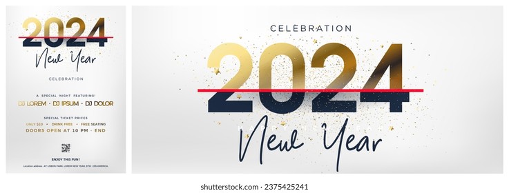 New year event background 2024. With numbers half gold and half dark blue. With a pure white background.