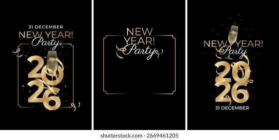 Plantillas de diseño de eventos de año Nuevo. Estilo elegante y moderno. Ilustración vectorial