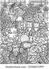 New Year Feast Coloring Page for Adults 