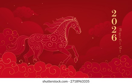 Año Nuevo Anuncio festivo capas lineales del Año del Caballo ilustración