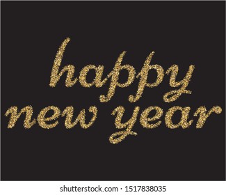 New Year festive colored text on black background. Golden glittering lettering design. Vector illustration. EPS 10. Luxury greeting card, posters, banners for winter great celebration.
