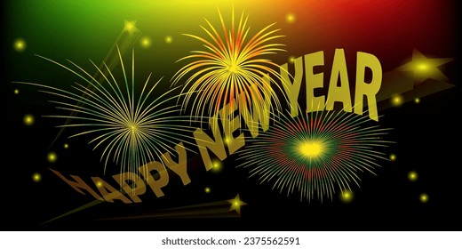 New Year Festive Colorful Fireworks Celebration in Art