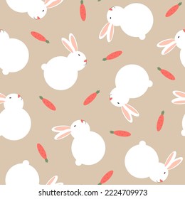 Patrón festivo de Año Nuevo ilustrativo sin fisuras con conejos como símbolo del año veintitrés, zanahorias que la liebre ama.