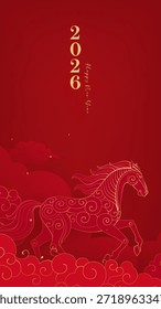 Afiche festivo del año Nuevo estratificación lineal del año de la ilustración del caballo