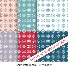 New Year festive seamless pattern. Snowflakes backgrounds set.