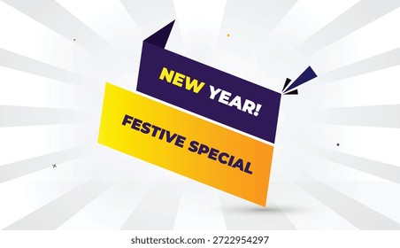 Neues Jahr festlich spezielle bearbeitbare eps-Format Web-Banner Vektorgrafik Illustration Template-Design mit violett gelb orange Formen fett Schriftart weiß grau Farbverlauf abstrakter Sonnenschein Business-Hintergrund 4k-Display