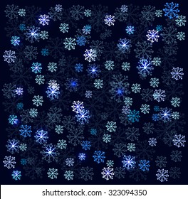 New Year festive winter background with snowflakes. Postcard, invitation, poster, banner design. Vector illustration.