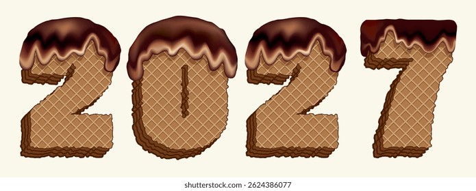 Números de ano novo de bolos de waffle. Desenho vetorial