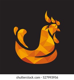 New year of the fire rooster. Isolated polygon rooster. Poster. Background. Wallpaper. Icon