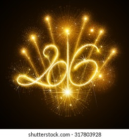 New Year fireworks and confetti 2016. Vector illustration.