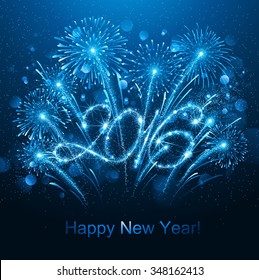 New Year fireworks and confetti 2016. Vector illustration