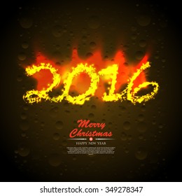New Year fireworks and confetti 2016. Golden Abstract background with bokeh. Vector illustration.