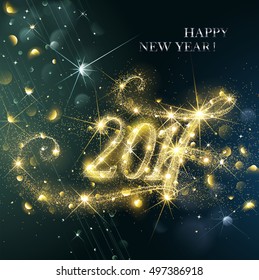 New Year fireworks and confetti 2017. Vector illustration.